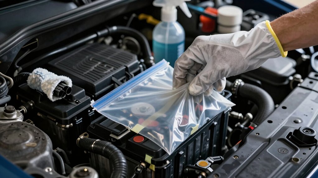covering electrical components during engine bay cleaning